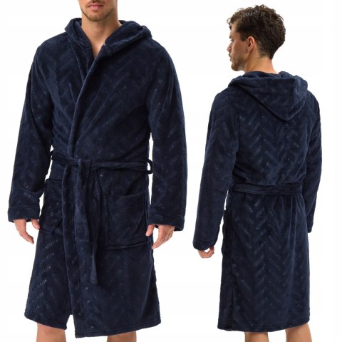Elegancki szlafrok męski z KAPTUREM wiązany w pasie HENDERSON HACKER - 3XL Elegancki szlafrok męski z KAPTUREM wiązany w pasie HENDERSON HACKER - 3XL