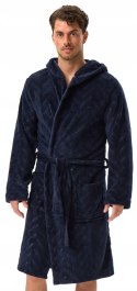 Elegancki szlafrok męski z KAPTUREM wiązany w pasie HENDERSON HACKER - 3XL