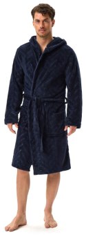 Elegancki szlafrok męski z KAPTUREM wiązany w pasie HENDERSON HACKER - 3XL
