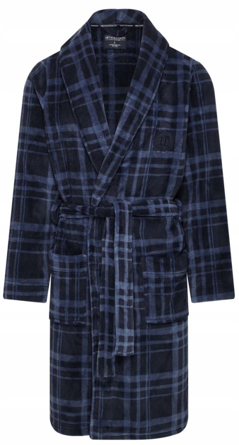 Elegancki szlafrok męski z KOŁNIERZEM wiązany w pasie HENDERSON HOVER - L
