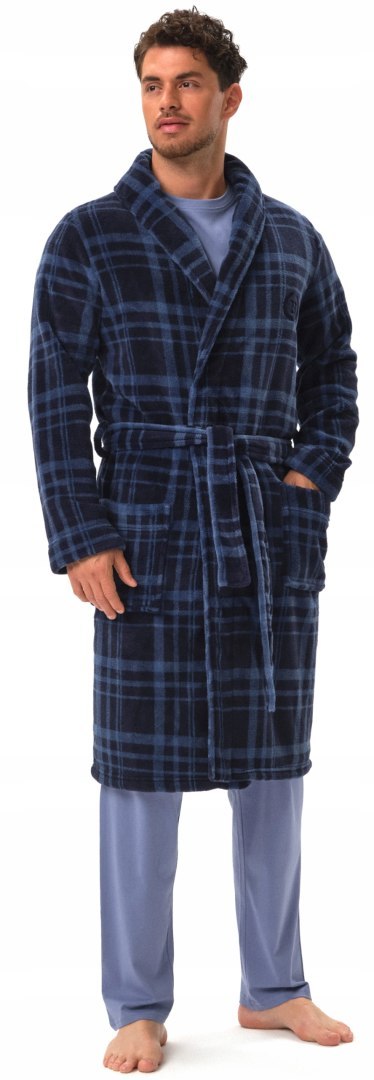 Elegancki szlafrok męski z KOŁNIERZEM wiązany w pasie HENDERSON HOVER - L