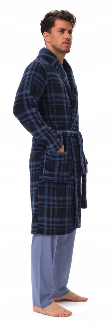 Elegancki szlafrok męski z KOŁNIERZEM wiązany w pasie HENDERSON HOVER - L