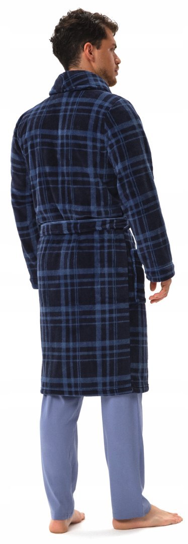 Elegancki szlafrok męski z KOŁNIERZEM wiązany w pasie HENDERSON HOVER - L