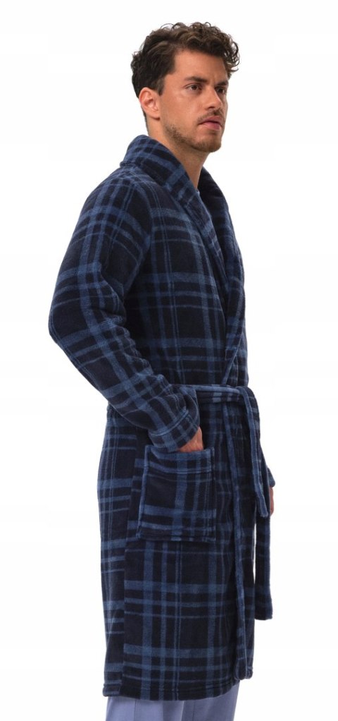 Elegancki szlafrok męski z KOŁNIERZEM wiązany w pasie HENDERSON HOVER - L