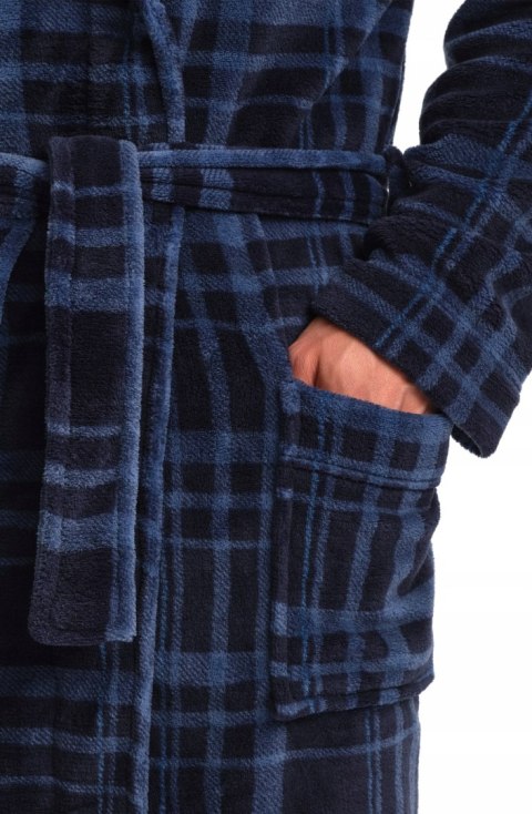 Elegancki szlafrok męski z KOŁNIERZEM wiązany w pasie HENDERSON HOVER - L