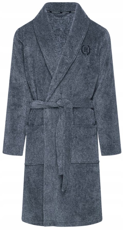 Elegancki szlafrok męski z KOŁNIERZEM wiązany w pasie HENDERSON HUG - XL Elegancki szlafrok męski z KOŁNIERZEM wiązany w pasie HENDERSON HUG - XL