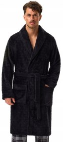 Elegancki szlafrok męski z KOŁNIERZEM wiązany w pasie HENDERSON HUGE - 3XL