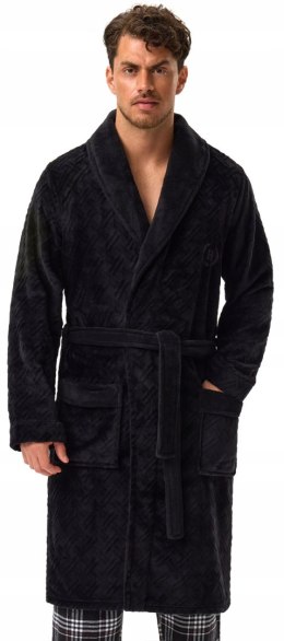 Elegancki szlafrok męski z KOŁNIERZEM wiązany w pasie HENDERSON HUGE - 3XL