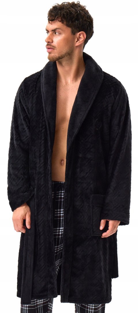 Elegancki szlafrok męski z KOŁNIERZEM wiązany w pasie HENDERSON HUGE - 3XL Elegancki szlafrok męski z KOŁNIERZEM wiązany w pasie HENDERSON HUGE - 3XL
