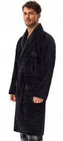 Elegancki szlafrok męski z KOŁNIERZEM wiązany w pasie HENDERSON HUGE - 3XL