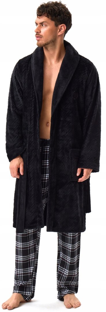 Elegancki szlafrok męski z KOŁNIERZEM wiązany w pasie HENDERSON HUGE - 3XL Elegancki szlafrok męski z KOŁNIERZEM wiązany w pasie HENDERSON HUGE - 3XL