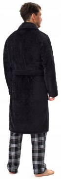 Elegancki szlafrok męski z KOŁNIERZEM wiązany w pasie HENDERSON HUGE - 3XL
