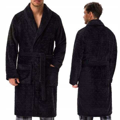 Elegancki szlafrok męski z KOŁNIERZEM wiązany w pasie HENDERSON HUGE - XXL