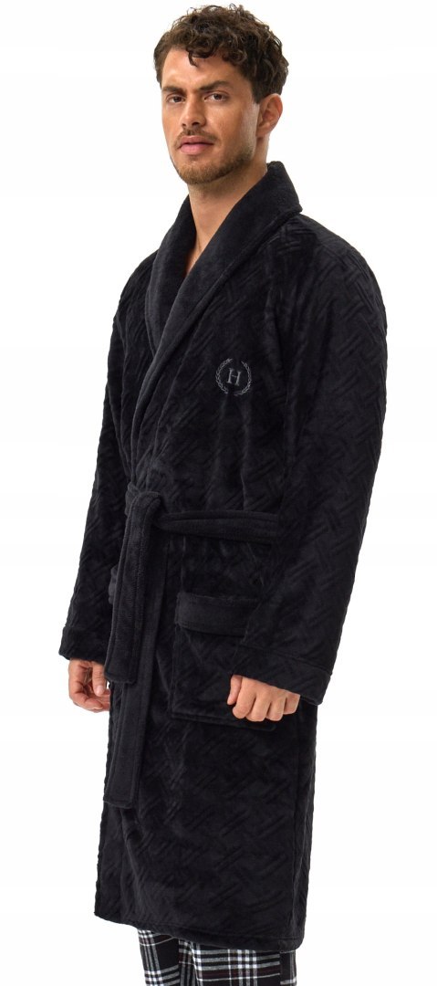 Elegancki szlafrok męski z KOŁNIERZEM wiązany w pasie HENDERSON HUGE - XL Elegancki szlafrok męski z KOŁNIERZEM wiązany w pasie HENDERSON HUGE - XL