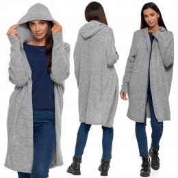 Sweter damski oversize KARDIGAN z KAPTUREM elegancki luźny długi MORAJ