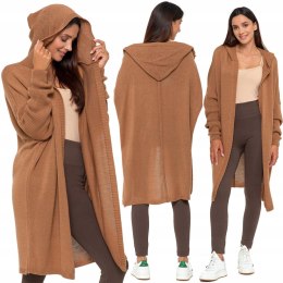 Sweter damski oversize KARDIGAN z KAPTUREM elegancki luźny długi MORAJ