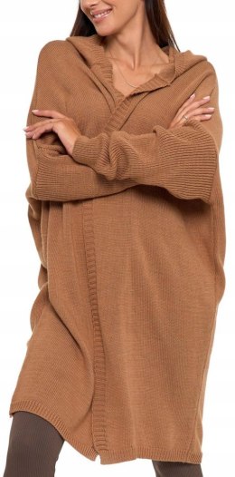 Sweter damski oversize KARDIGAN z KAPTUREM elegancki luźny długi MORAJ