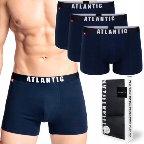 Bokserki męskie 3-PAK dopasowane szorty ATLANTIC 3MH-011 granat - L
