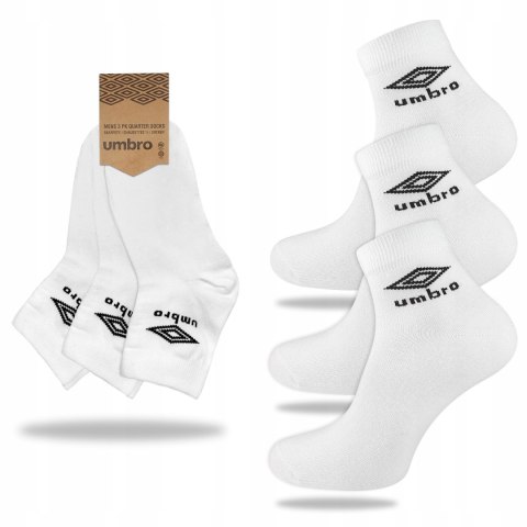 Skarpety 3-PAK sportowe UMBRO QUARTER bawełniane ZAKOSTKI - białe r 39-42