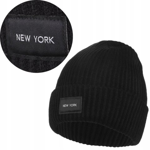 Czapka damska jesienna zimowa ciepła MORAJ naszywka NEW YORK