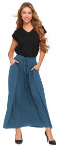 Długa kobieca SPÓDNICA maxi elegancka WISKOZOWA z kieszeniami MORAJ - S