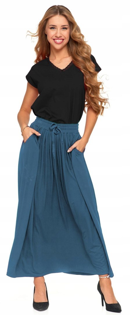 Długa kobieca SPÓDNICA maxi elegancka WISKOZOWA z kieszeniami MORAJ - S