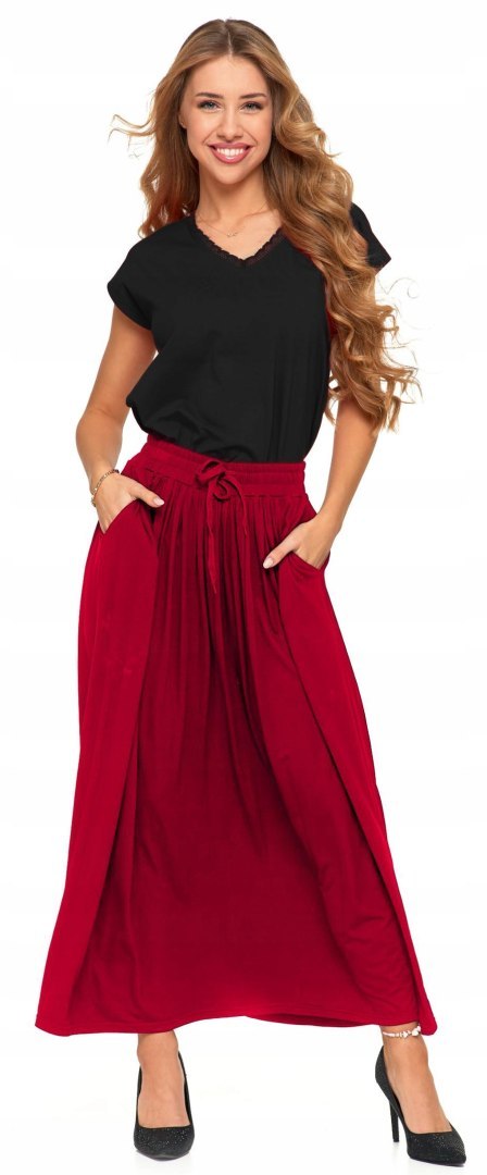 Długa kobieca SPÓDNICA maxi elegancka WISKOZOWA z kieszeniami MORAJ - S