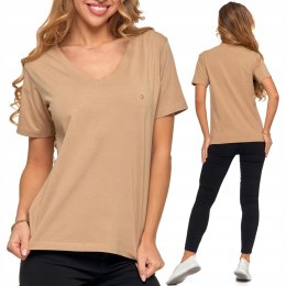 Koszulka damska luźna wygodna T-Shirt Dekolt V BAWEŁNA PREMIUM MORAJ - XXL