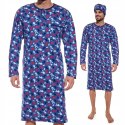 Koszula nocna męska z długim rękawem CORNETTE + CZAPECZKA szlafmyca - XL