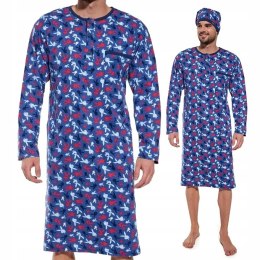 Koszula nocna męska z długim rękawem CORNETTE + CZAPECZKA szlafmyca - XL