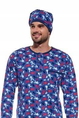 Koszula nocna męska z długim rękawem CORNETTE + CZAPECZKA szlafmyca - XL