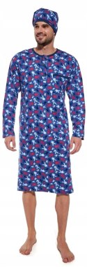 Koszula nocna męska z długim rękawem CORNETTE + CZAPECZKA szlafmyca - XL