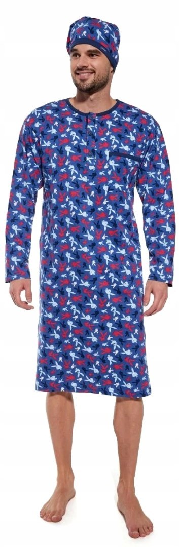 Koszula nocna męska z długim rękawem CORNETTE + CZAPECZKA szlafmyca - XL Koszula nocna męska z długim rękawem CORNETTE + CZAPECZKA szlafmyca - XL