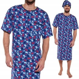 Koszula nocna męska z krótkim rękawem CORNETTE + CZAPECZKA szlafmyca - XL
