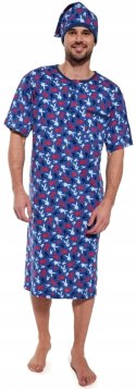 Koszula nocna męska z krótkim rękawem CORNETTE + CZAPECZKA szlafmyca - XL