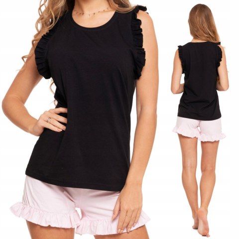 Piżama damska dwuczęściowa bez rękawów z falbankami bawełniana MORAJ - S