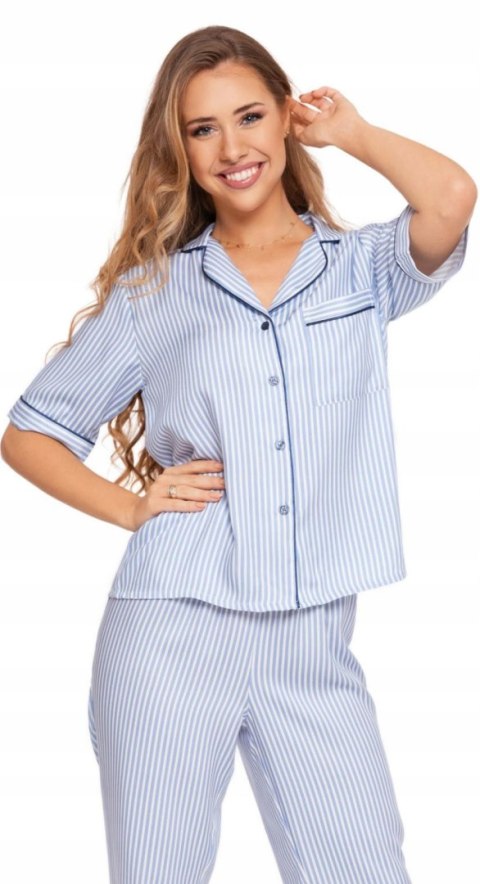 Piżama damska z krótkim rękawem w paski wiskozowa rozpinana MORAJ - M
