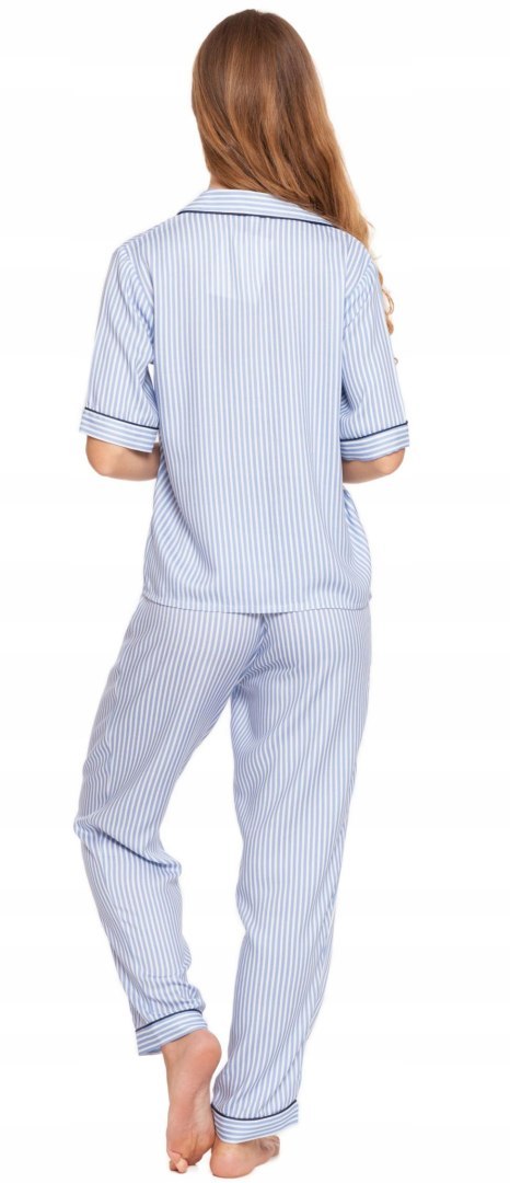 Piżama damska z krótkim rękawem w paski wiskozowa rozpinana MORAJ - M