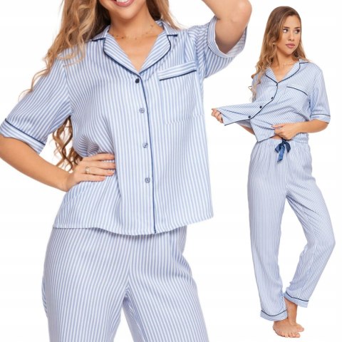 Piżama damska z krótkim rękawem w paski wiskozowa rozpinana MORAJ - S