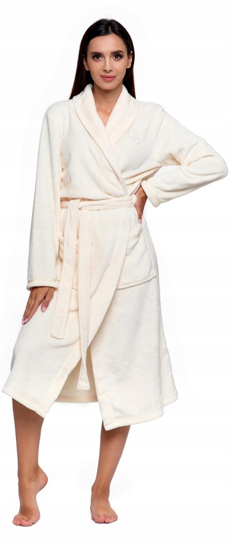 Szlafrok damski ciepły miękki PLUSZOWY z wiązaniem w pasie MORAJ - M