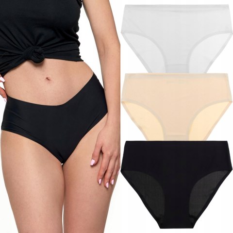 Figi damskie 3 PARY laserowo cięte majtki gładkie MAXI BIKINI MORAJ - S