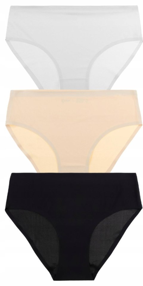 Figi damskie 3 PARY laserowo cięte majtki gładkie MAXI BIKINI MORAJ - S