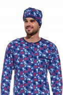 Koszula nocna męska z długim rękawem CORNETTE + CZAPECZKA szlafmyca - XXL