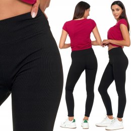 Legginsy damskie W PRĄŻKI z wysokim stanem eleganckie MORAJ - S/M