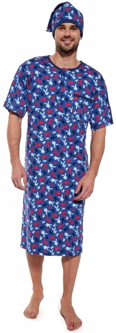 Koszula nocna męska z krótkim rękawem CORNETTE + CZAPECZKA szlafmyca - XXL Koszula nocna męska z krótkim rękawem CORNETTE + CZAPECZKA szlafmyca - XXL