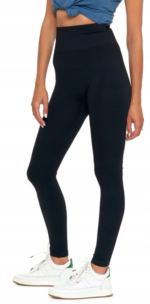 Legginsy PRĄŻKOWANE damskie z wysokim stanem modne GETRY czarne MORAJ L/XL Legginsy PRĄŻKOWANE damskie z wysokim stanem modne GETRY czarne MORAJ L/XL