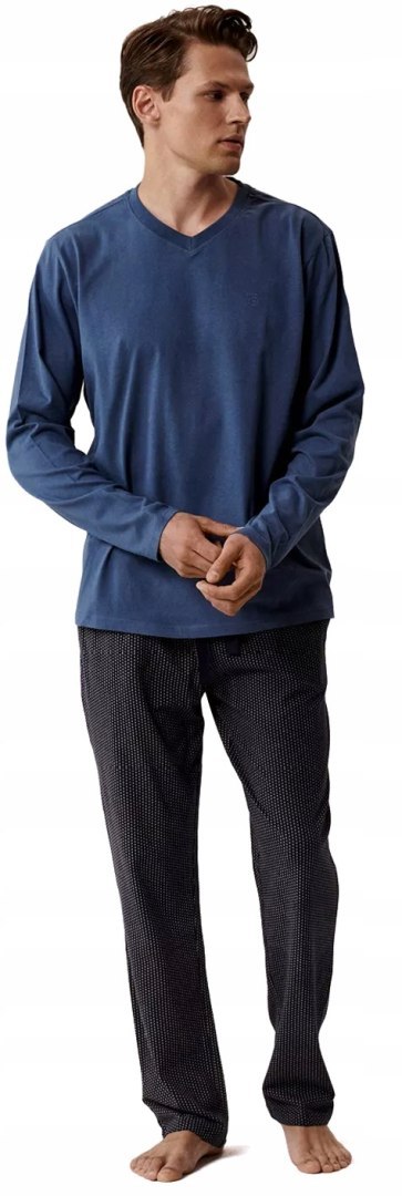 Piżama Męska Długa 100% Bawełna Komplet Piżamowy ATLANTIC NMP-389 - XL