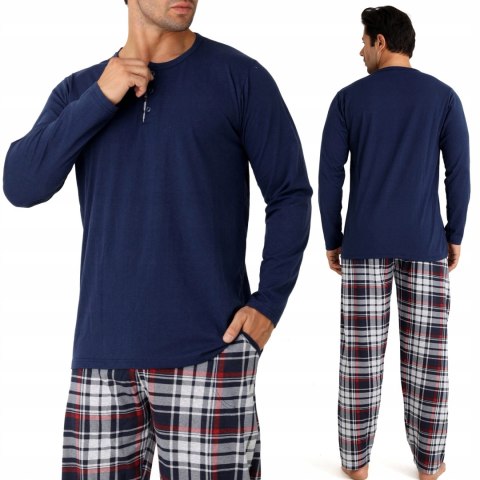 Piżama męska 100% BAWEŁNA Długi Komplet na Zimę Bluza + Spodnie - 3XL