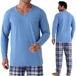 Piżama męska 100% BAWEŁNA Długi Komplet na Zimę Bluza + Spodnie - 3XL