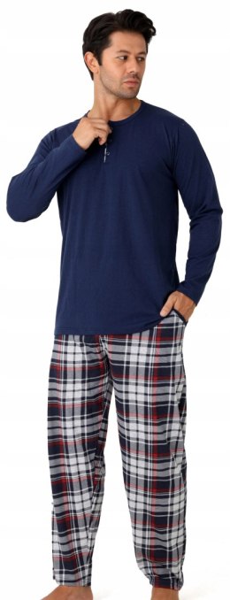 Piżama męska 100% BAWEŁNA Długi Komplet na Zimę Bluza + Spodnie - L